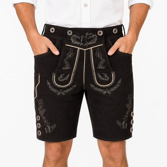 Lederhose Herren - Nubukleder Stickerei Traditionell Schwarz Oktoberfest-HauteBerlin