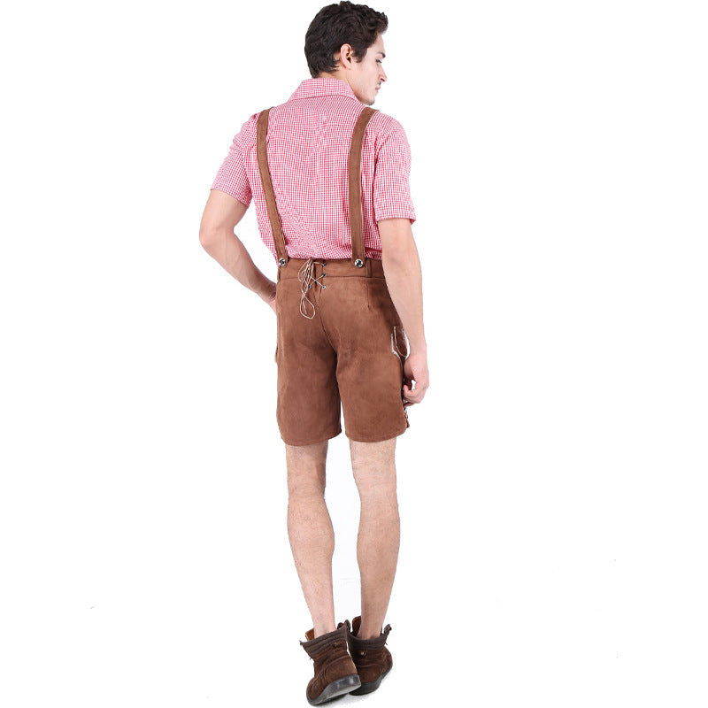 Lederhose Herren - Wildleder Hosenträger Stickerei Rot Oktoberfest-HauteBerlin