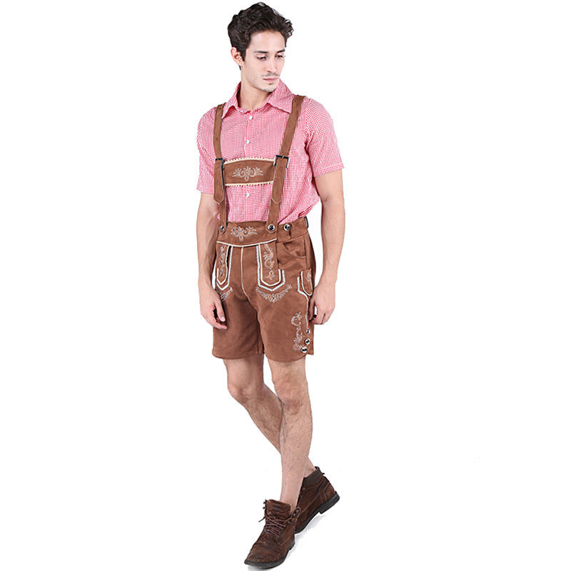 Lederhose Herren - Wildleder Hosenträger Stickerei Rot Oktoberfest-HauteBerlin