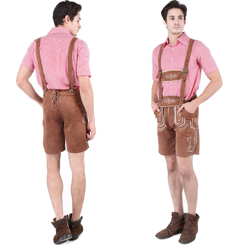 Lederhose Herren - Wildleder Hosenträger Stickerei Rot Oktoberfest-HauteBerlin