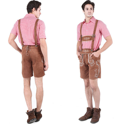 Lederhose Herren - Wildleder Hosenträger Stickerei Rot Oktoberfest-HauteBerlin