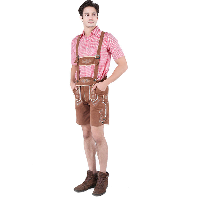 Lederhose Herren - Wildleder Hosenträger Stickerei Rot Oktoberfest-HauteBerlin