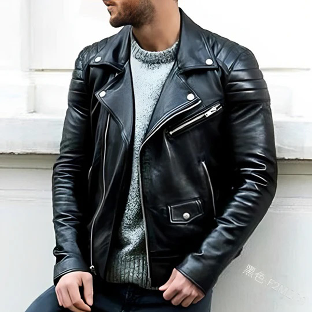Lederjacke – Herren-Motorradjacke aus Leder mit Reißverschluss-HauteBerlin