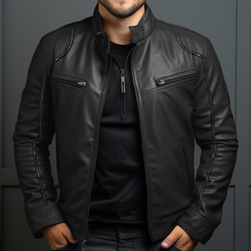Lederjacke - Klassische schwarze und braune Lederjacke mit Reißverschluss für Männer-HauteBerlin