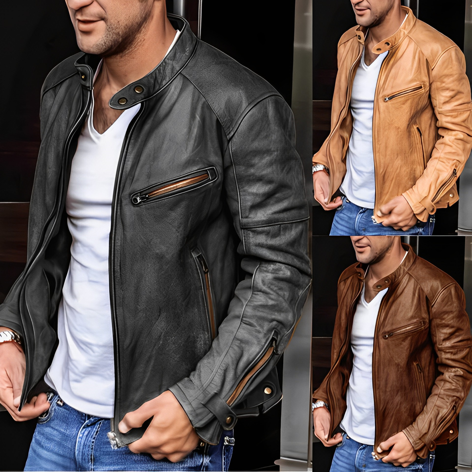 Lederjacke – Reißverschluss – Kunstleder – Bikerjacke – Herrenlederjacke-HauteBerlin