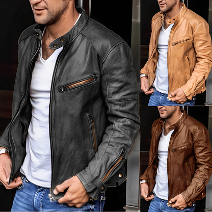 Lederjacke – Reißverschluss – Kunstleder – Bikerjacke – Herrenlederjacke-HauteBerlin