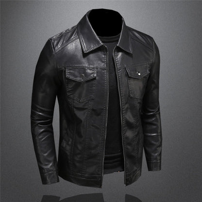 Lederjacke - Schwarze Slim Fit Kunstlederjacke für Männer-HauteBerlin