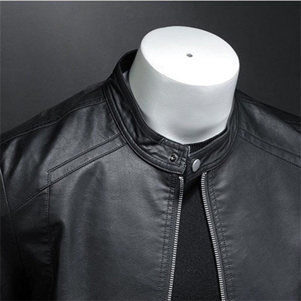 Lederjacke - Schwarze schlichte Kunstlederjacke mit Reißverschluss für Männer-HauteBerlin