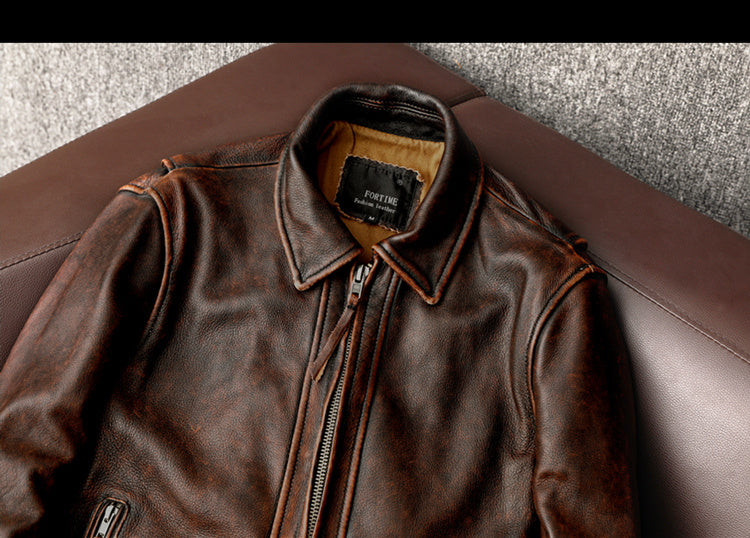 Lederjacke | Vintage | Braun | Bikerjacke | Herrenlederjacke-HauteBerlin