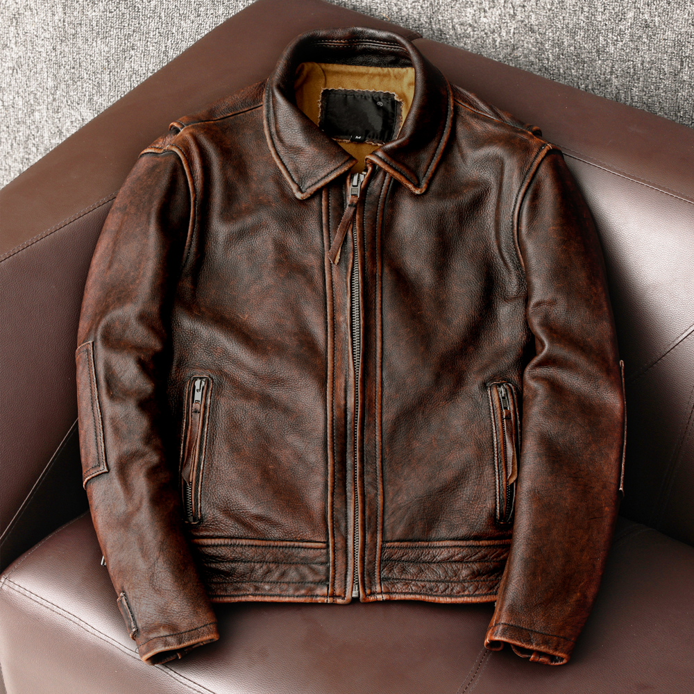 Lederjacke | Vintage | Braun | Bikerjacke | Herrenlederjacke-HauteBerlin