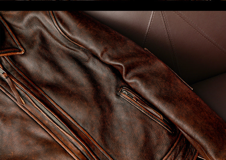 Lederjacke | Vintage | Braun | Bikerjacke | Herrenlederjacke-HauteBerlin