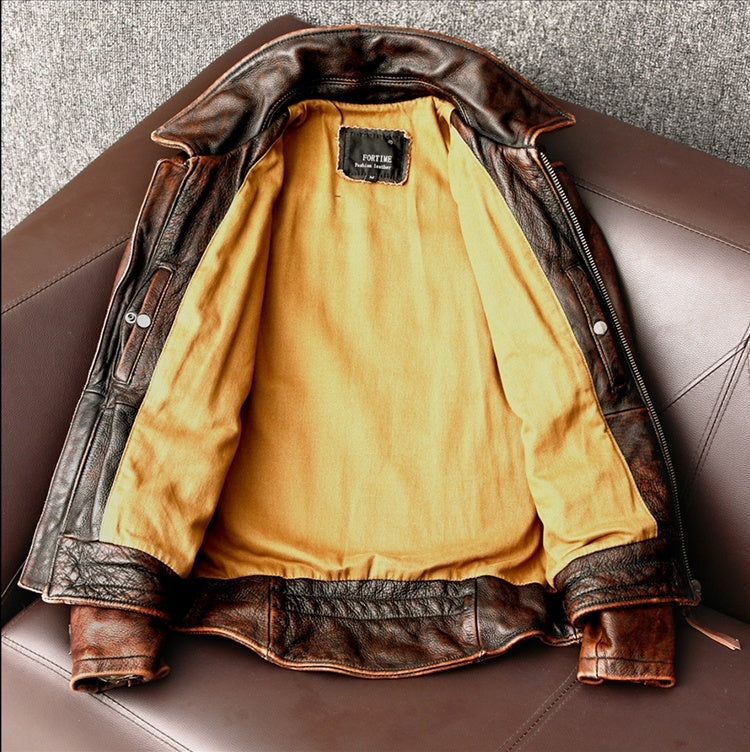 Lederjacke | Vintage | Braun | Bikerjacke | Herrenlederjacke-HauteBerlin