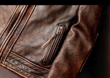 Lederjacke | Vintage | Braun | Bikerjacke | Herrenlederjacke-HauteBerlin