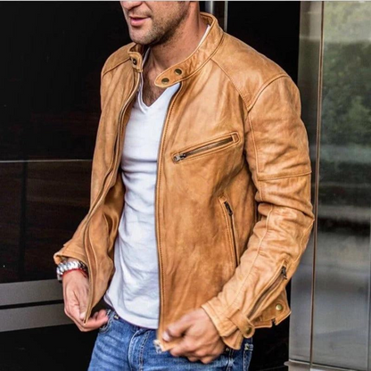 Lederjacke – Wetterfeste Vintage-Bikerjacke mit Reißverschluss für Herren-HauteBerlin