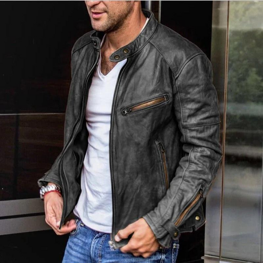 Lederjacke – Wetterfeste Vintage-Bikerjacke mit Reißverschluss für Herren-HauteBerlin