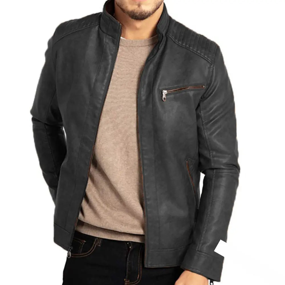 Lederjacke – Winddichte Herren-Bikerjacke aus Leder mit Reißverschluss-HauteBerlin