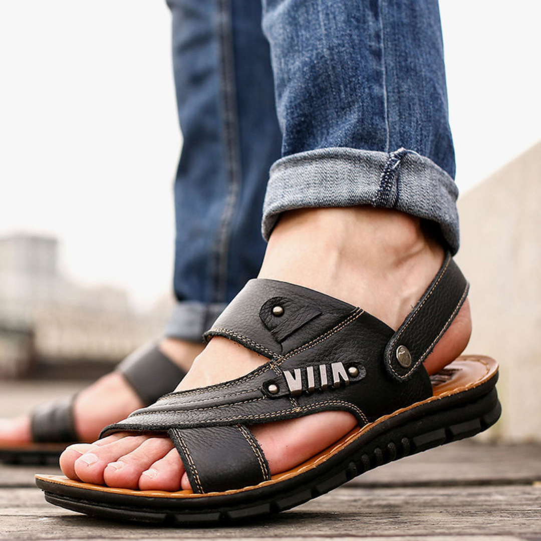 Ledersandalen Herren: Bequeme Sommersandalen mit umklappbarem Fersenriemen-HauteBerlin