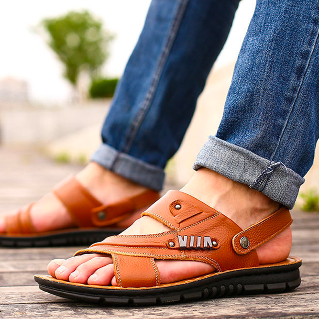 Ledersandalen Herren: Bequeme Sommersandalen mit umklappbarem Fersenriemen-HauteBerlin