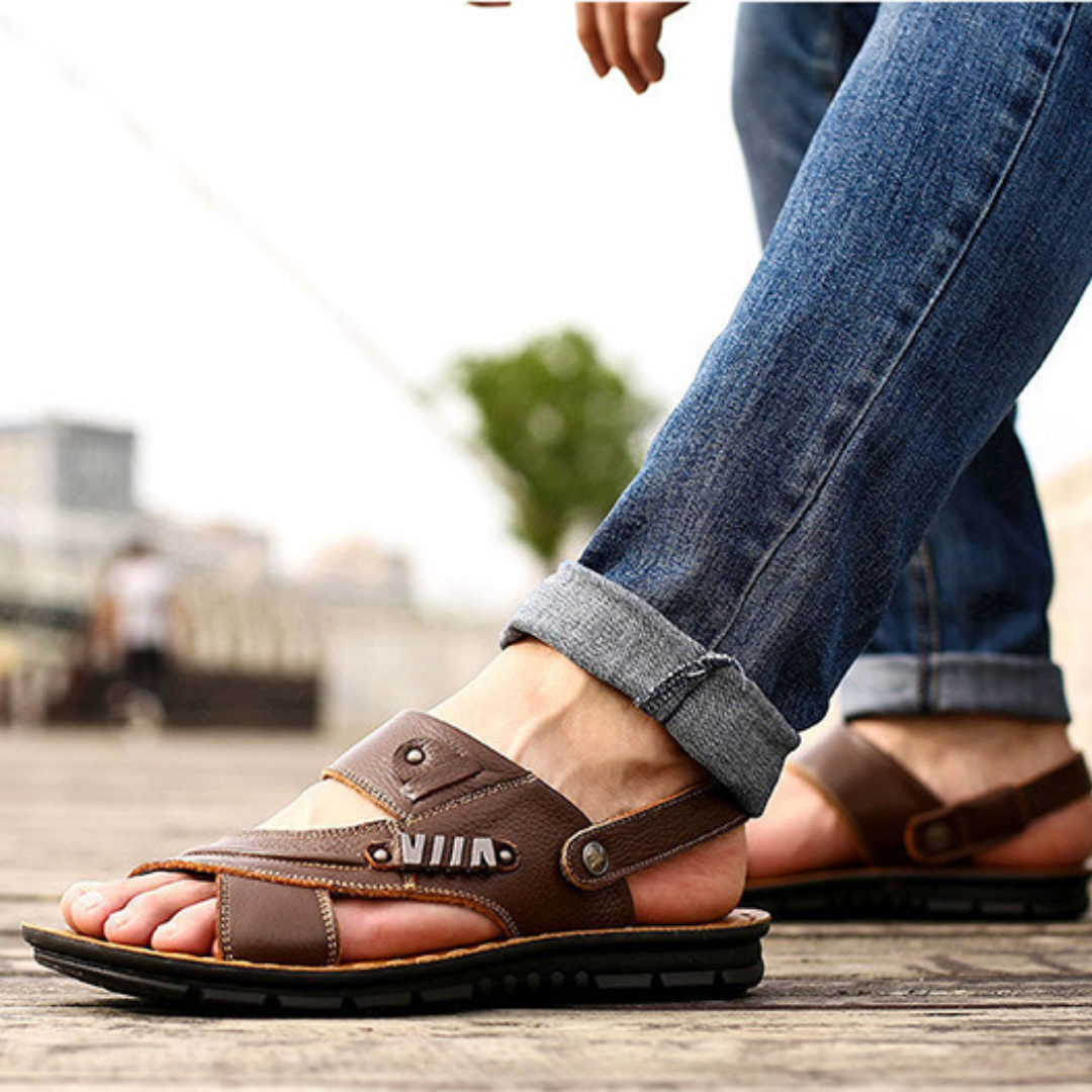 Ledersandalen Herren: Bequeme Sommersandalen mit umklappbarem Fersenriemen-HauteBerlin