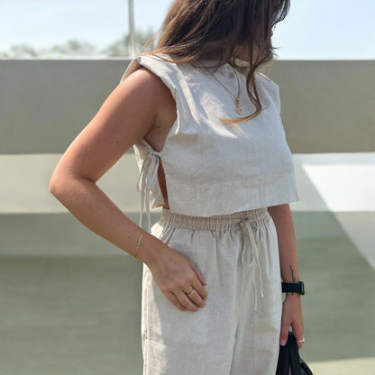 Leinen-Set für Damen | Crop-Top und Hose | Zweiteiler-HauteBerlin