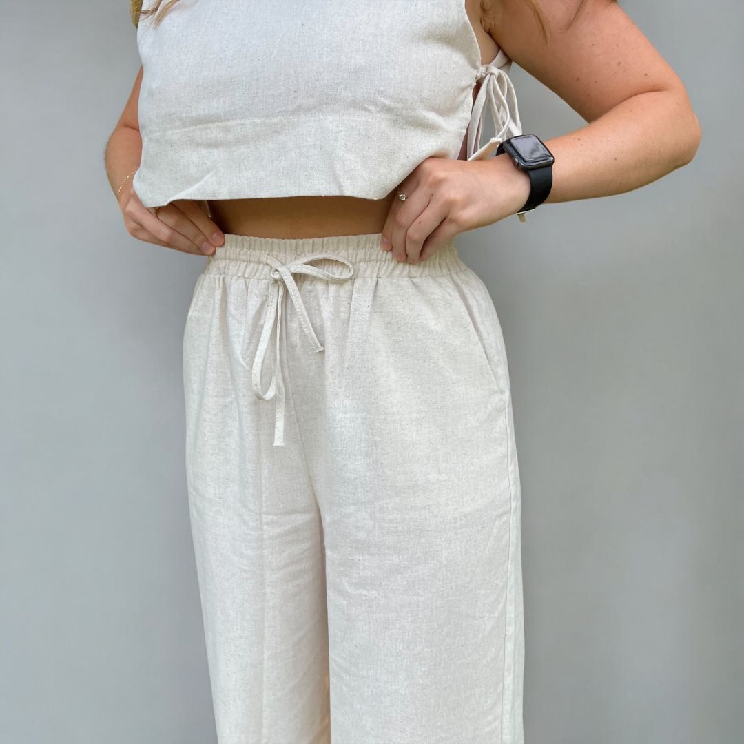 Leinen-Set für Damen | Crop-Top und Hose | Zweiteiler-HauteBerlin