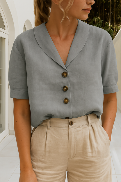 Leinenbluse | Kurzarm | Mit Kragen | Leinen-Top für Damen-HauteBerlin