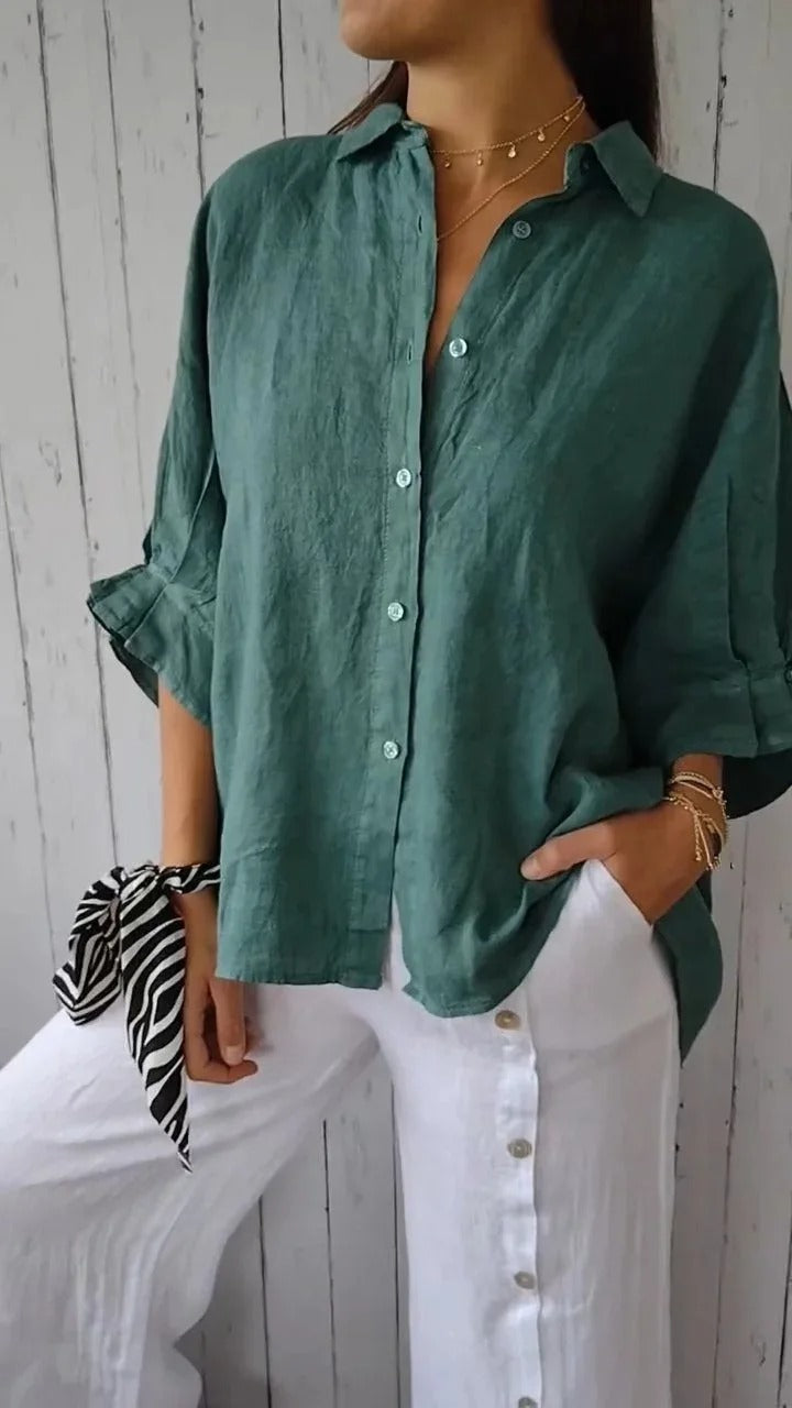 Leinenbluse | Langarm | Leichtes Button-Up-Hemd für Damen | Sommer-HauteBerlin