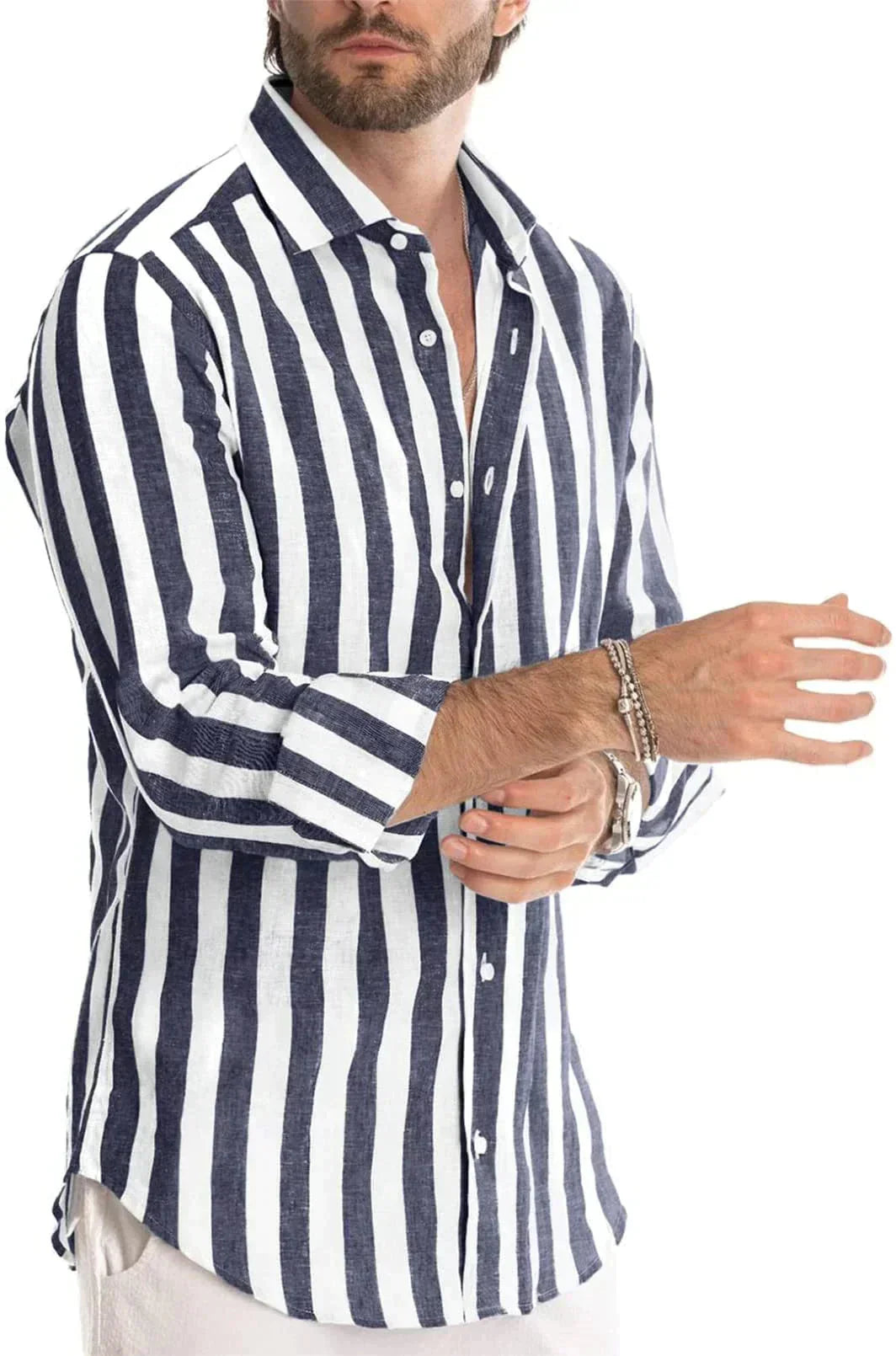 Leinenhemd | Gestreift | Button-Up | Langarmhemd | Herrenhemden-HauteBerlin
