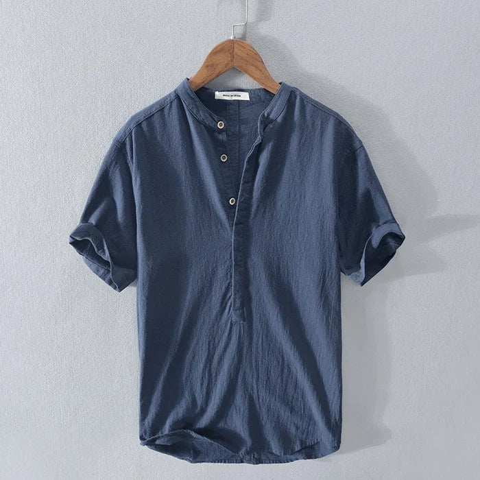Leinenhemd – leichtes Kurzarm-T-Shirt mit halben Knöpfen für Herren-HauteBerlin