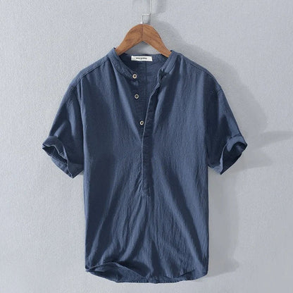 Leinenhemd – leichtes Kurzarm-T-Shirt mit halben Knöpfen für Herren-HauteBerlin