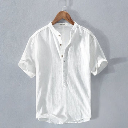 Leinenhemd – leichtes Kurzarm-T-Shirt mit halben Knöpfen für Herren-HauteBerlin