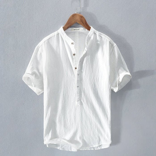 Leinenhemd – leichtes Kurzarm-T-Shirt mit halben Knöpfen für Herren-HauteBerlin