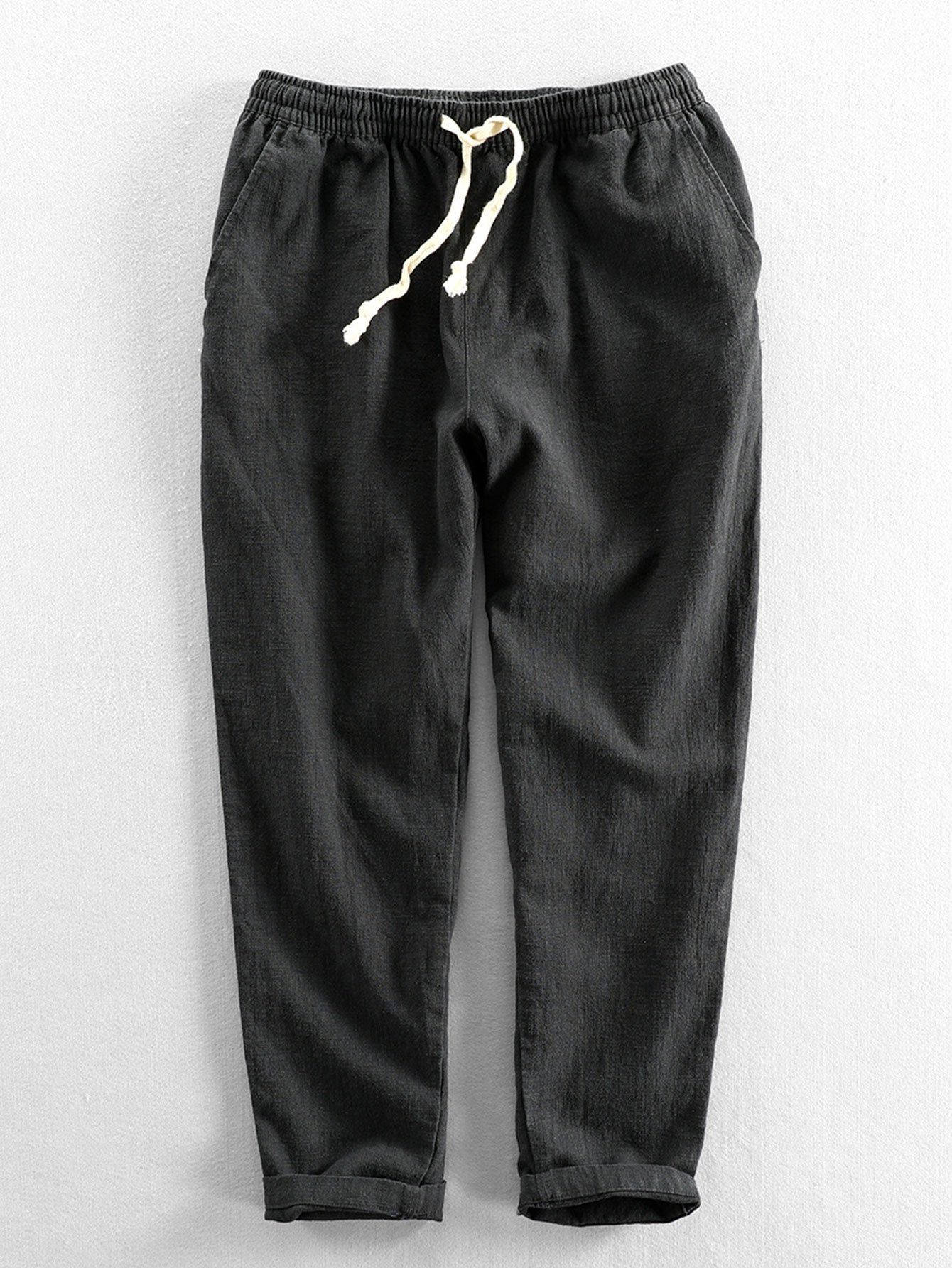 Leinenhose - Herren Casual Elastic Waist Loose Fit Hose-HauteBerlin