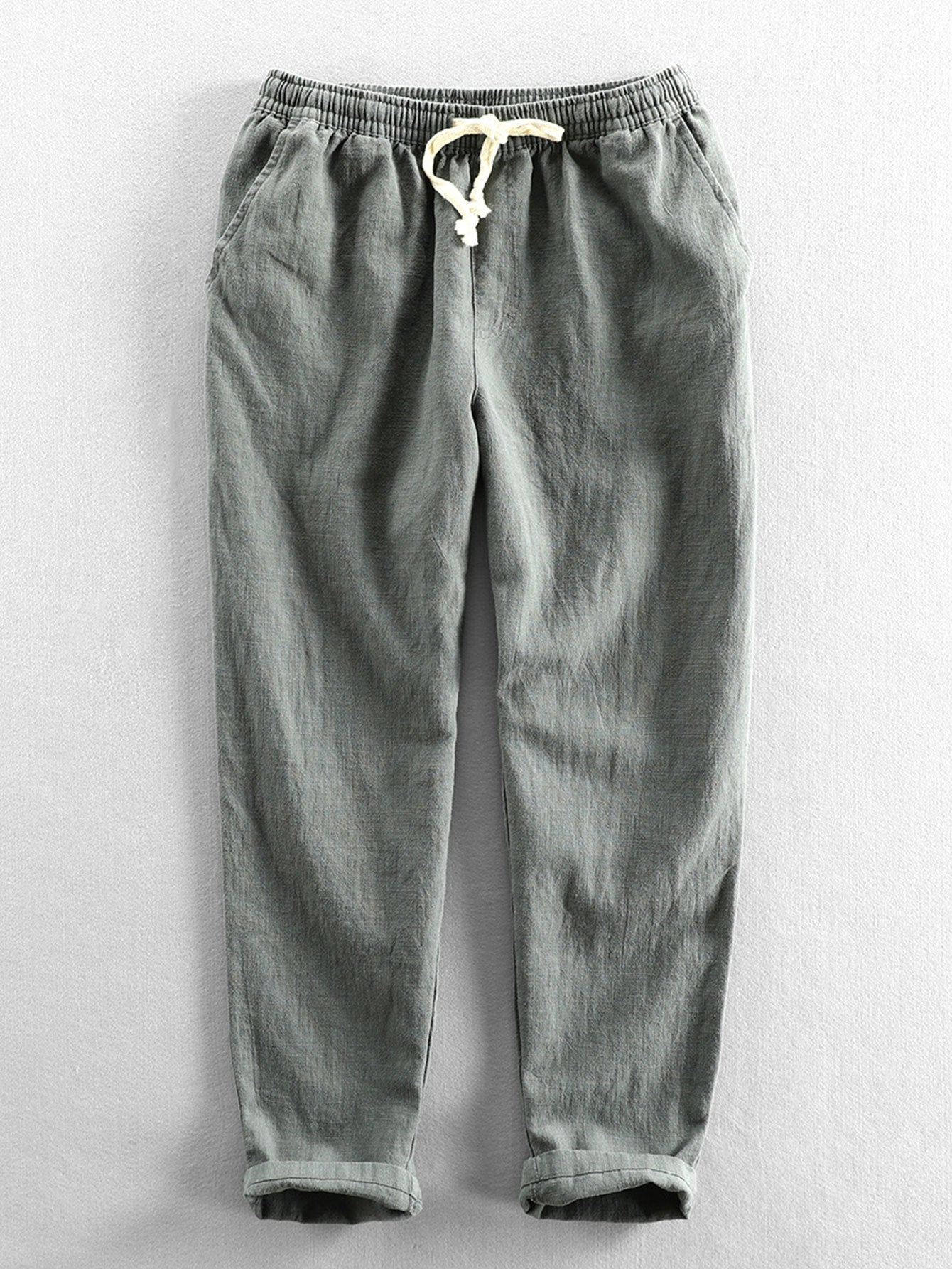 Leinenhose - Herren Casual Elastic Waist Loose Fit Hose-HauteBerlin