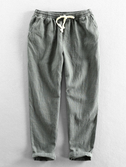 Leinenhose - Herren Casual Elastic Waist Loose Fit Hose-HauteBerlin