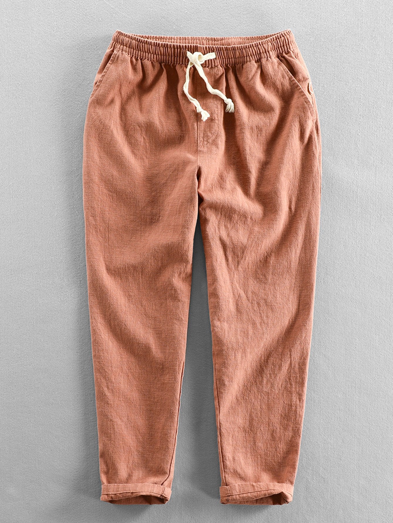 Leinenhose - Herren Casual Elastic Waist Loose Fit Hose-HauteBerlin