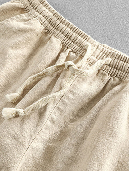 Leinenhose - Herren Casual Elastic Waist Loose Fit Hose-HauteBerlin