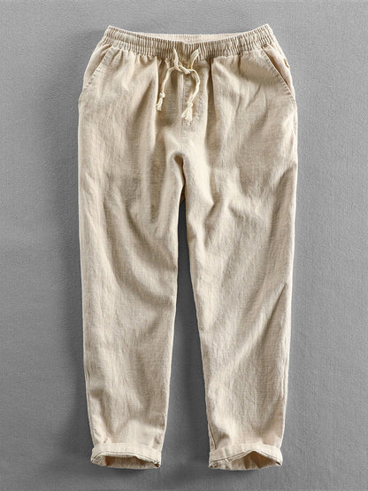 Leinenhose - Herren Casual Elastic Waist Loose Fit Hose-HauteBerlin