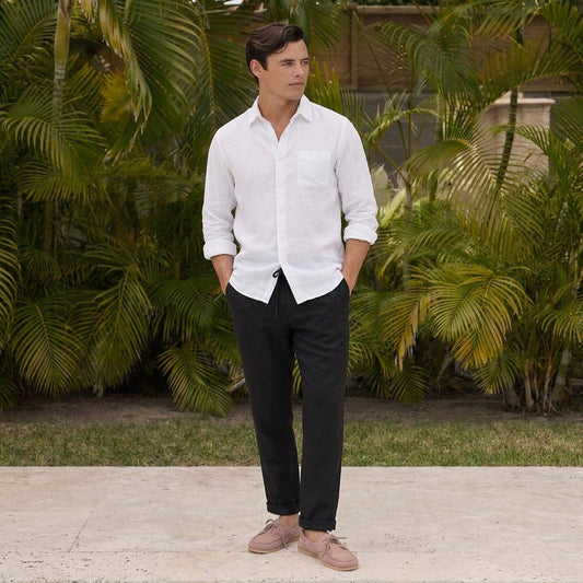 Leinenhose Herren – leichte Sommerhose mit Bundfalte und Kordelzug-HauteBerlin
