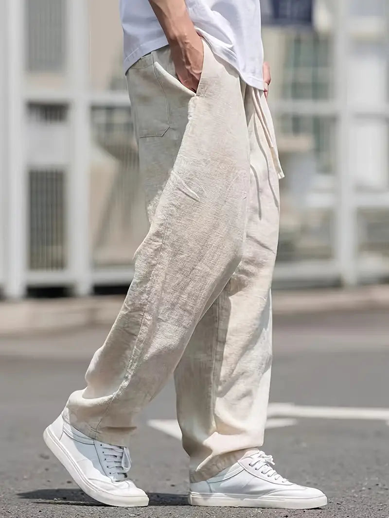 Leinenhose – lockere Passform – elastischer Bund – Sommerhose – weiße Herrenhose-HauteBerlin
