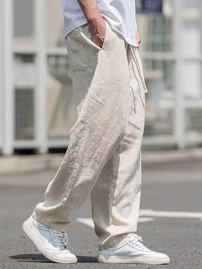 Leinenhose – lockere Passform – elastischer Bund – Sommerhose – weiße Herrenhose-HauteBerlin