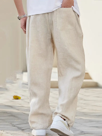 Leinenhose – lockere Passform – elastischer Bund – Sommerhose – weiße Herrenhose-HauteBerlin