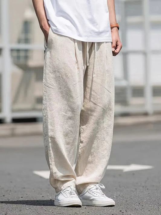 Leinenhose – lockere Passform – elastischer Bund – Sommerhose – weiße Herrenhose-HauteBerlin