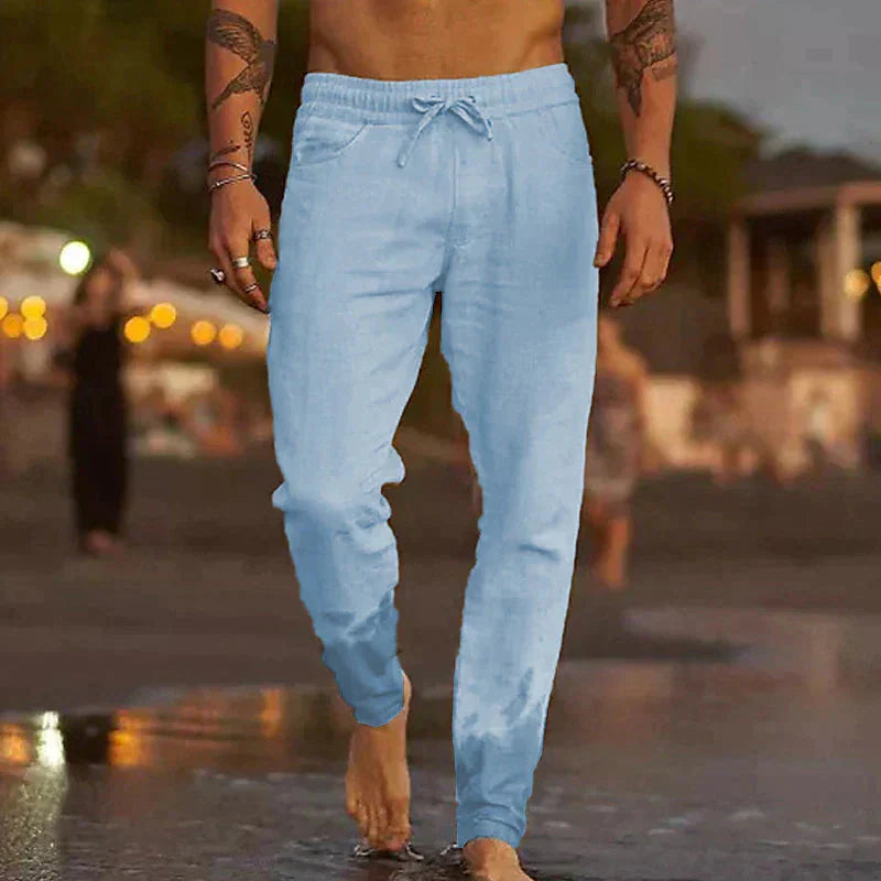 Leinenhosen | Baumwolle | Elastische Taille | Sommerhosen | Leinenbekleidung für Männer-HauteBerlin