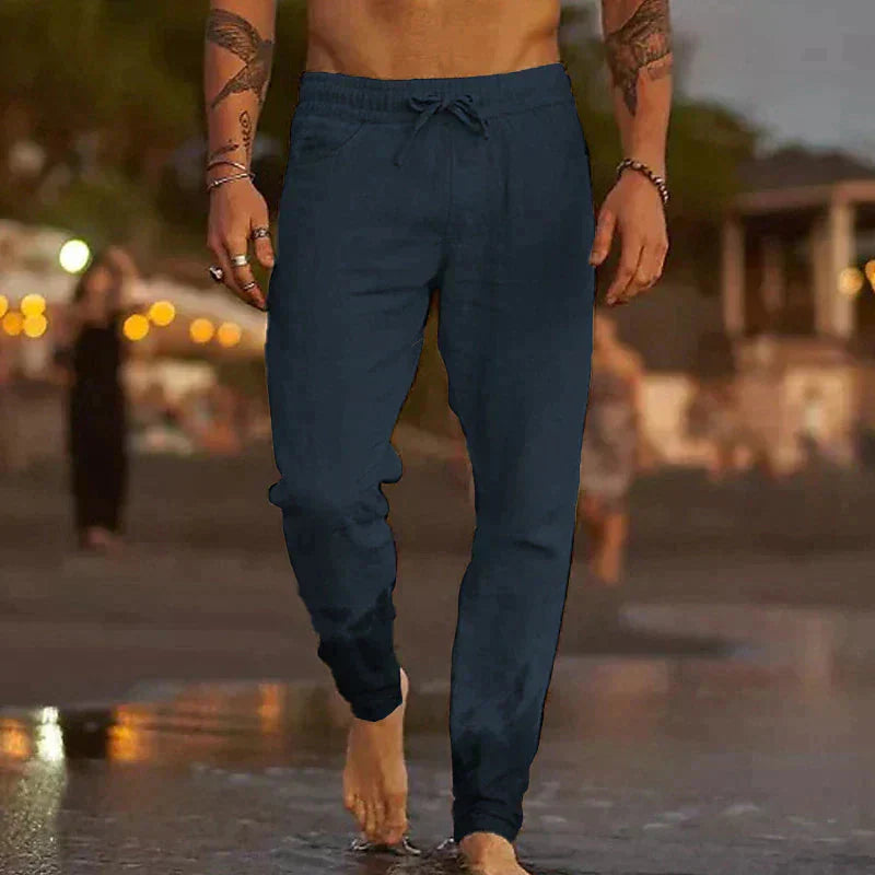 Leinenhosen - Elastische Taille mit Geradem Bein Sommerhosen für Männer-HauteBerlin