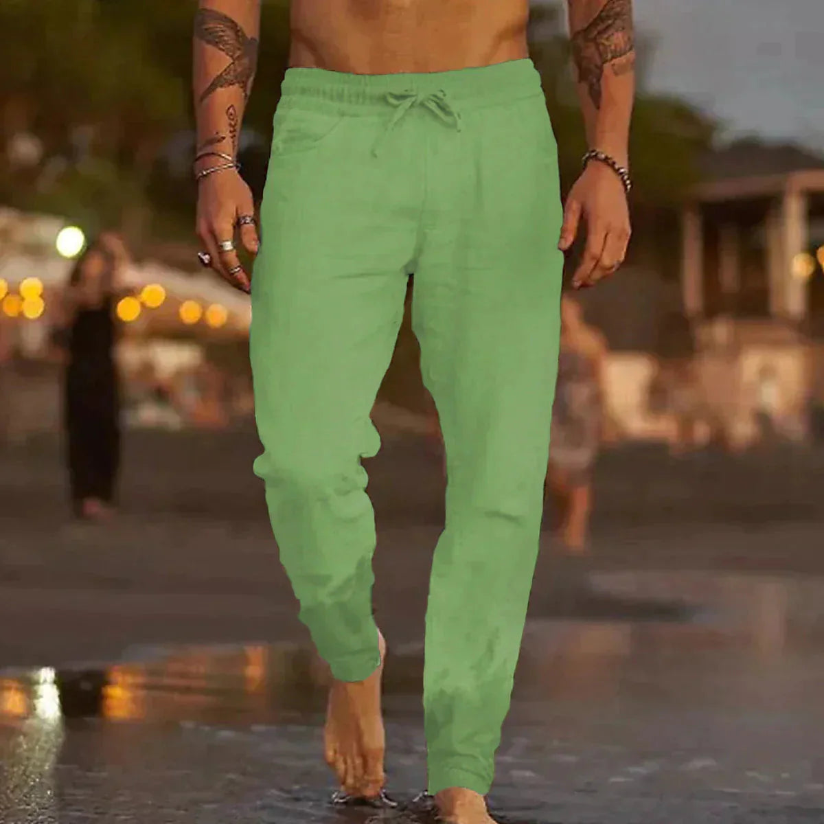 Leinenhosen - Elastische Taille mit Geradem Bein Sommerhosen für Männer-HauteBerlin