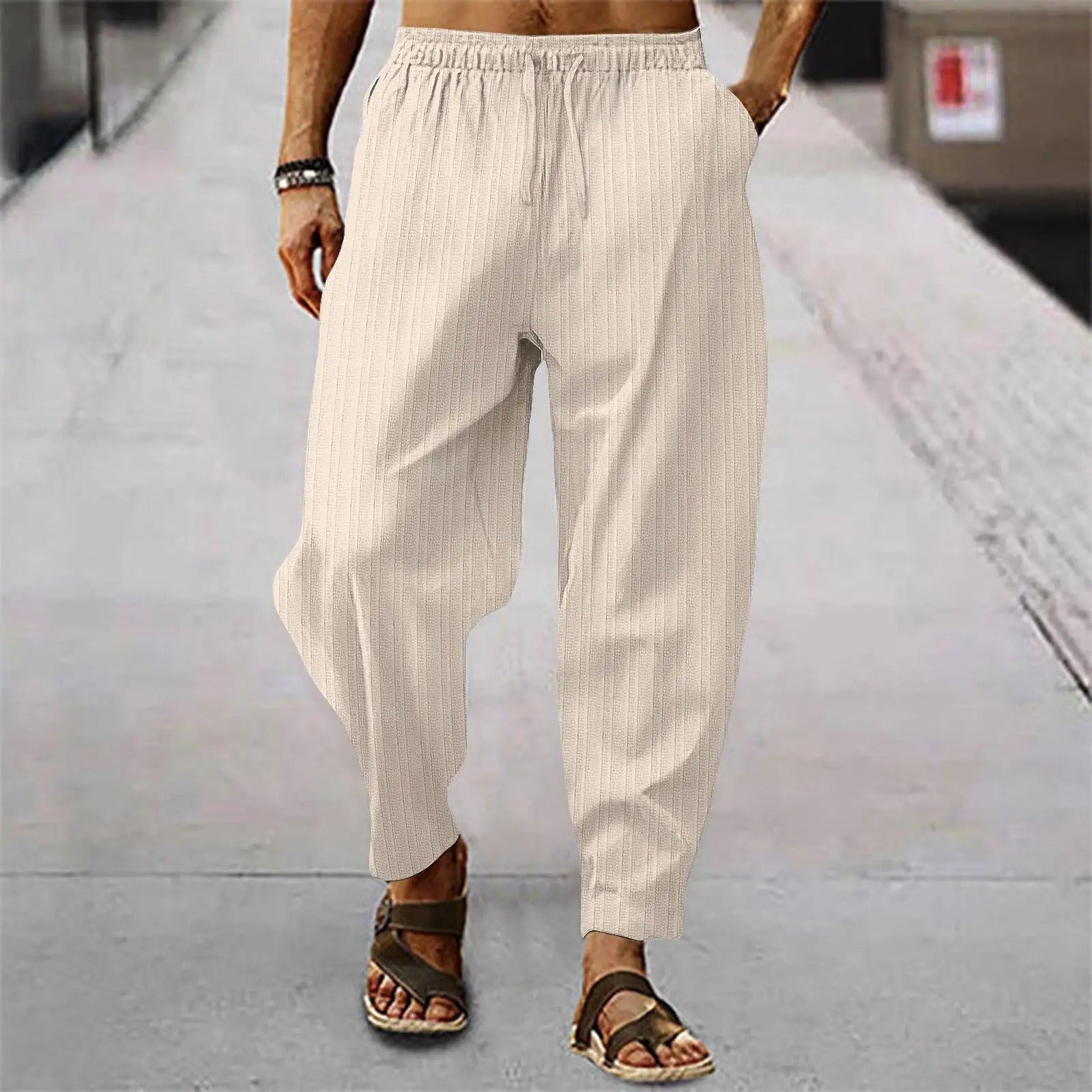 Leinenhosen - Herrenhosen mit elastischer Taille Baumwolle Sommerhosen mit lockerer Passform-HauteBerlin