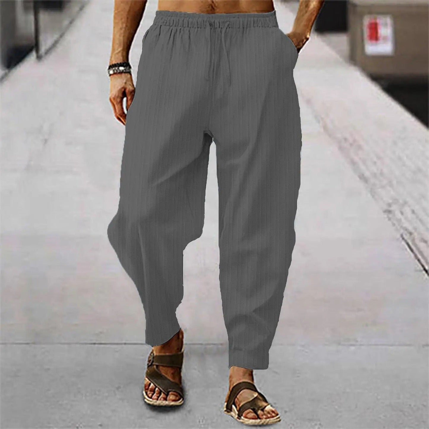 Leinenhosen - Herrenhosen mit elastischer Taille Baumwolle Sommerhosen mit lockerer Passform-HauteBerlin