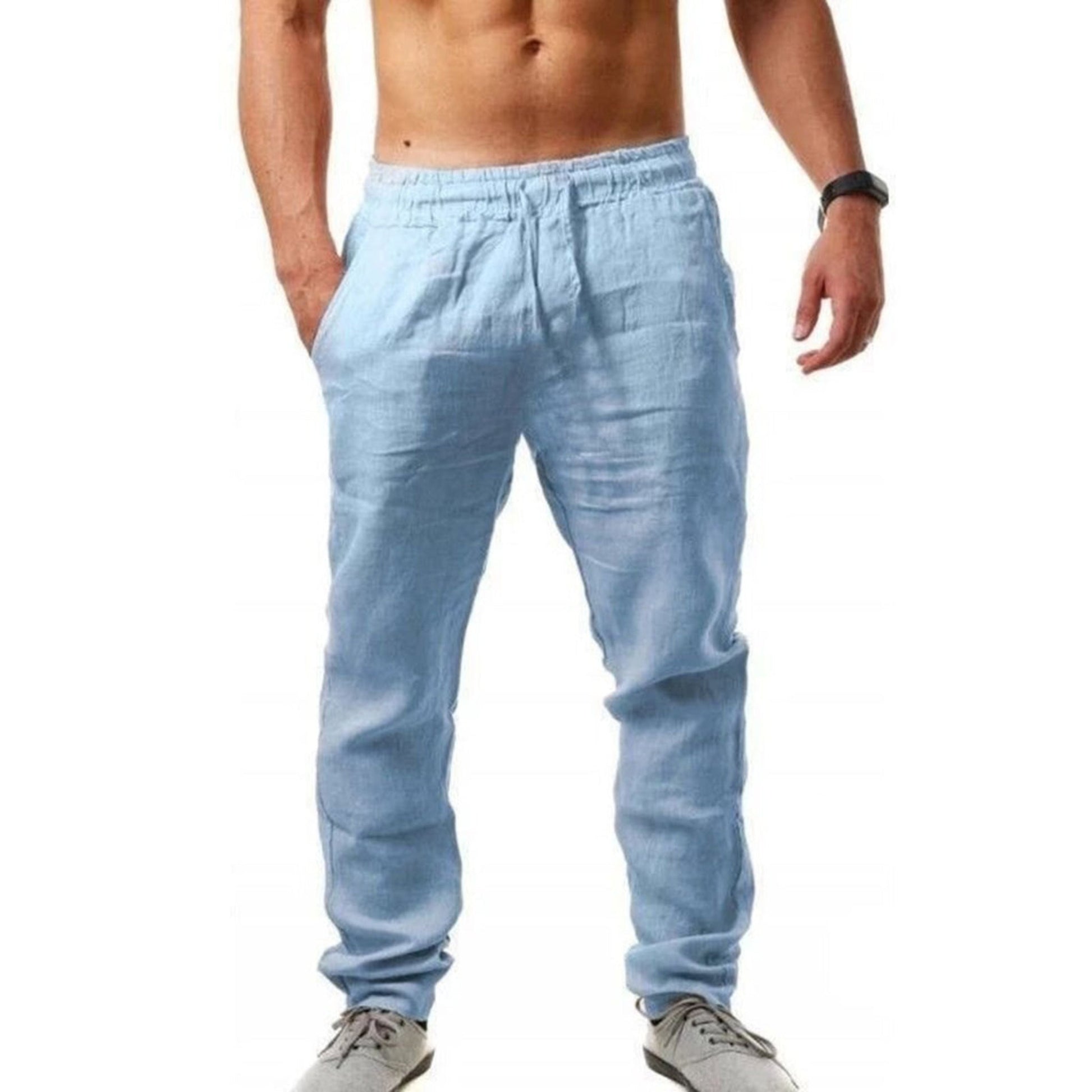 Leinenhosen | Kordelzug | Atmungsaktiv | Elastische Taille Hose | Herren Sommerhosen-HauteBerlin