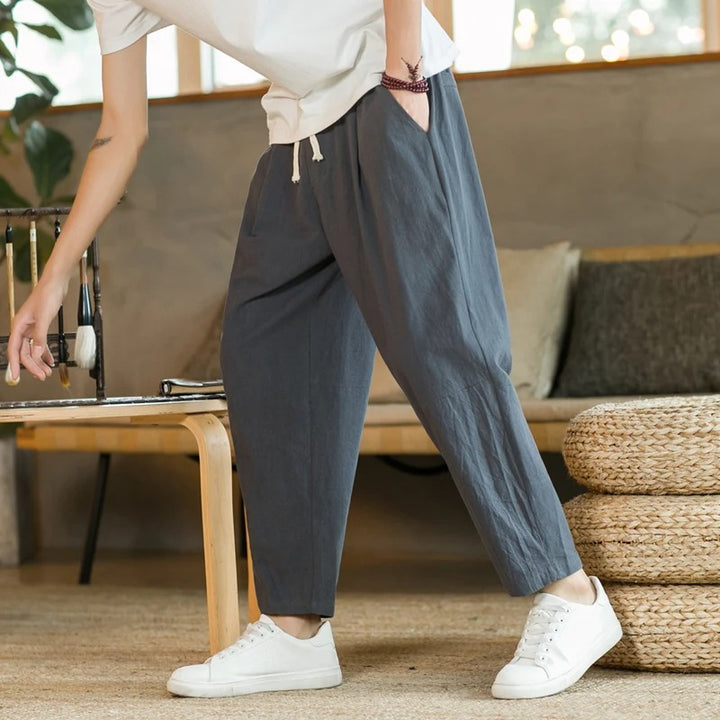 Leinenhosen - Kordelzug - Baumwolle - Loose Fit Hosen - Herrenhosen-HauteBerlin